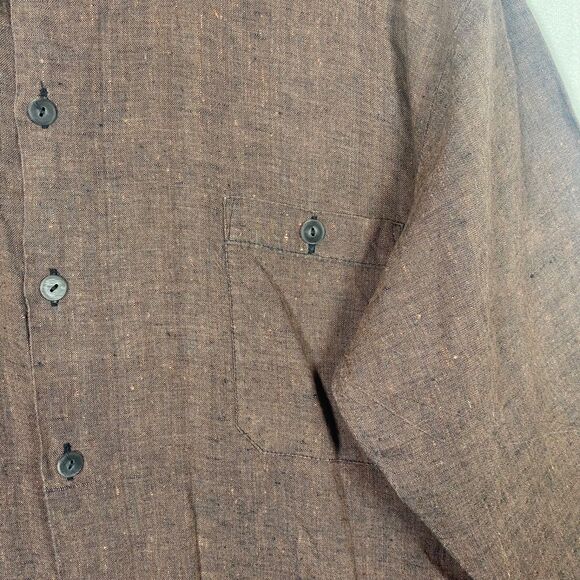 Flax by Angelheart 100% Linen Button Down Shirt – Brown, Size L - Picture 6 of 11
